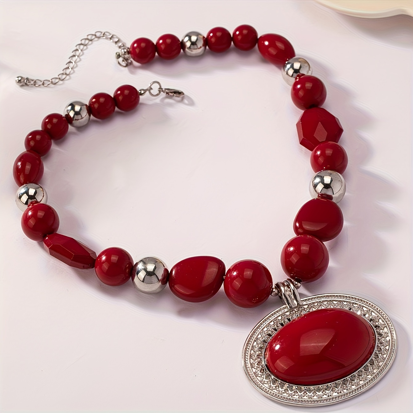 Women's Red Bead Pendant Necklace
